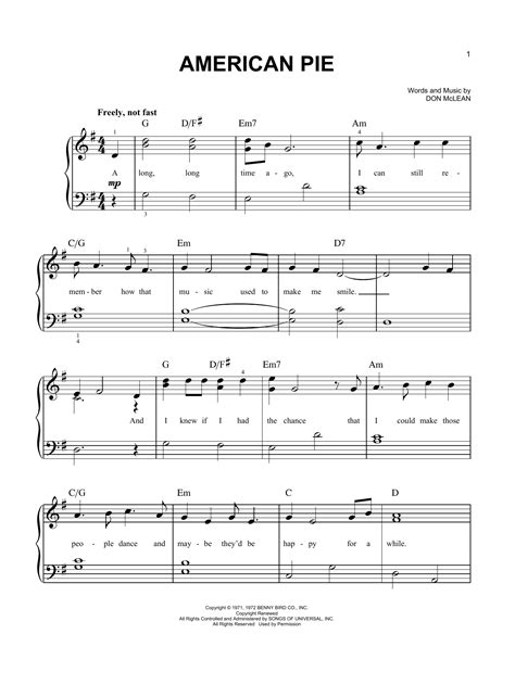 American Pie Sheet Music Don Mclean Easy Piano