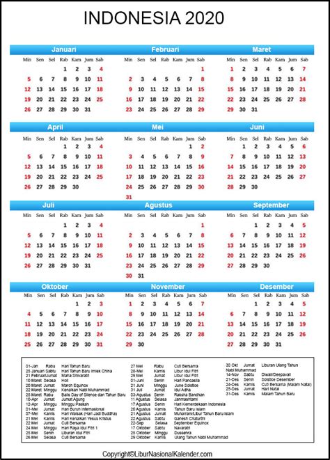 Kalender Indonesia 2020 Ugekalender Gratis Kalender 2020 Print Selv