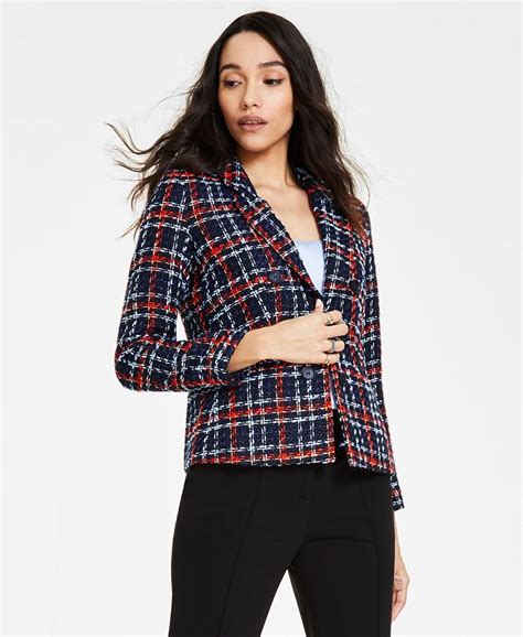 Bar Iii Women S Multi Plaid Faux Double Breasted Jacket Created For Macy S Macy S