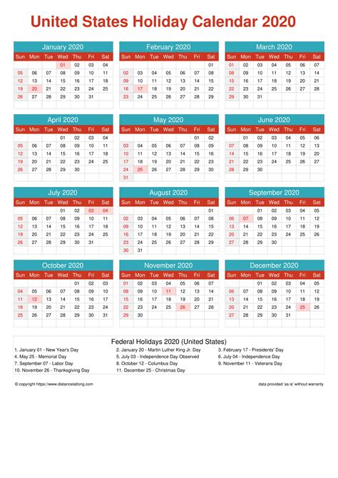 Free United States Holiday Printable Calendar Cheerful Bright Template