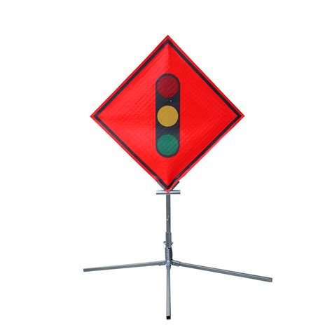 Reflective Sheet Traffic Signal Ahead Sign With Stand Singtech