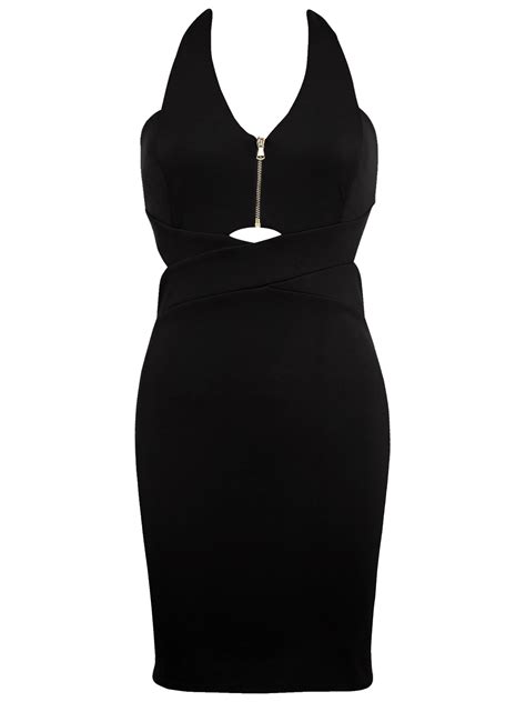 Miss Selfridge M1ss S3lfridge Black Zip Front Bodycon Dress Size