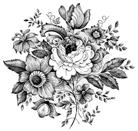 Black And White Floral Tattoo Design Vintage Floral