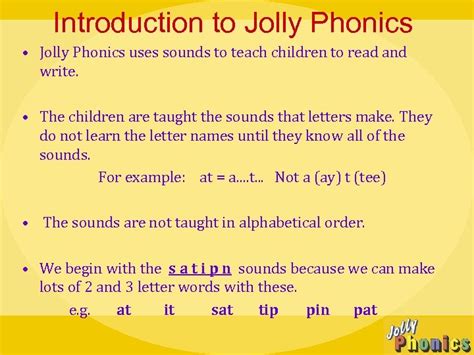 Welcome To Introduction To Jolly Phonics