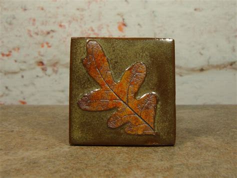 Ceramic Oak Leaf Tile 2 Inch Stoneware
