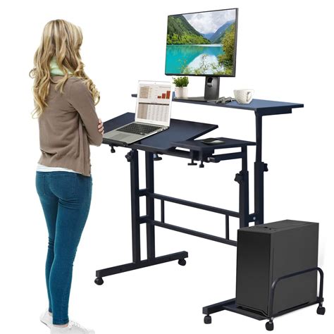 Buy Rolling Computer Table Mobile Standing Desk Sit Stand Laptop