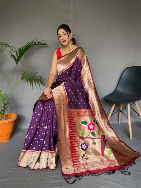 Purple Paithani Saree With Motifs Pattern