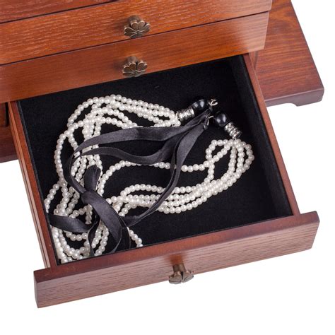 Large Wooden Jewellery Box Rings Necklace Earring Storage Cabinet