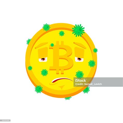 Bitcoin Infection Malade Isolé Virus Mal Cryptomonnaie Cartoon Style