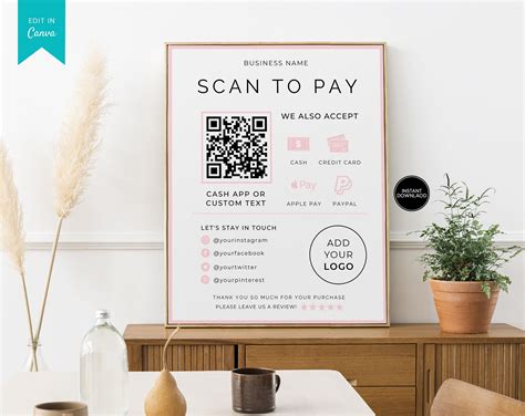 "Editable QR Code Sign, Printable Payment Sign, Scan to Pay Template