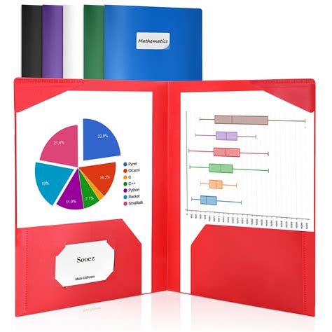 Buy Sooez 6 Pack 2-Pocket Folders with Labels, Heavy Duty Plastic