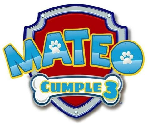 The Logo For Mateo Cumple 3 Is Shown In Blue And Red With Paw Prints