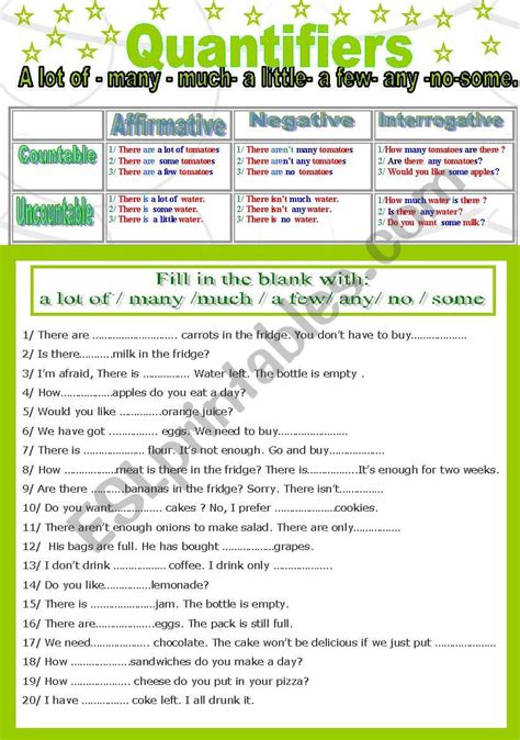 Quantifiers Countable Uncountable Nouns Esl Worksheet By Mabdel