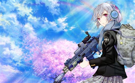 Anime Girls With Guns Background Wallpaper Illustration Anime Girls Glasses Weapon