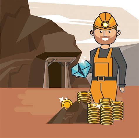 Mining Worker Cartoon Premium Vector