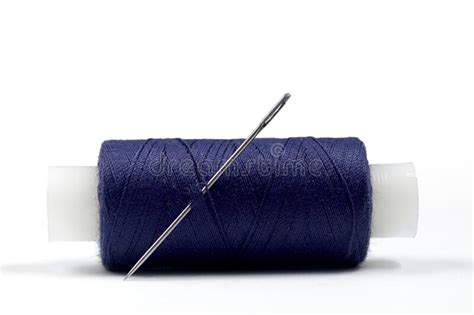 Spool Of Blue Sewing Thread With Steel Needle Stock Image Image Of