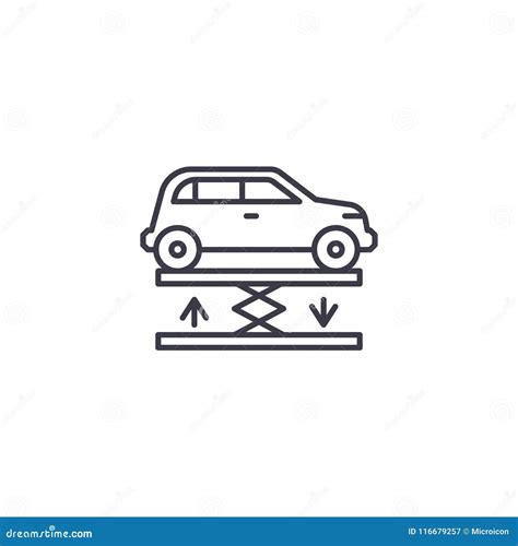 Lineares Ikonenkonzept Des Autoaufzugs Autoaufzuglinie Vektorzeichen Symbol Illustration