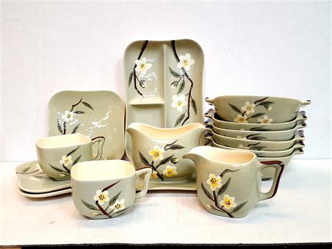 Vintage Hand Painted Dinnerware Serving Set Light Green And Etsy