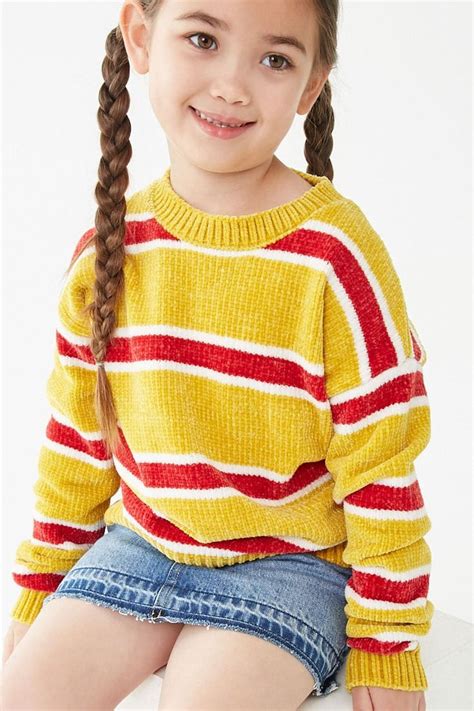 Girls Striped Chenille Sweater Kids Girls Fashion Clothes Cute
