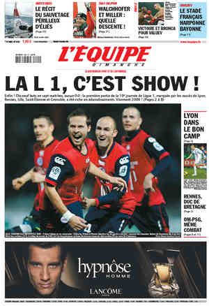 L Équipe Front Page from December 21 2008
