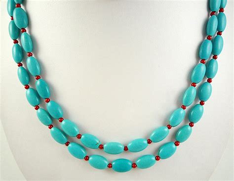 Turquoise Red Coral Necklace Blue Green Turquoise Gemstone Etsy