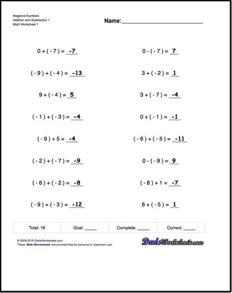 Solving One Step Equations With Negative Numbers Worksheet