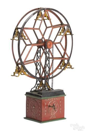 hubley cast iron and tin ferris wheel clockwork bank hubley cast iron antique toys