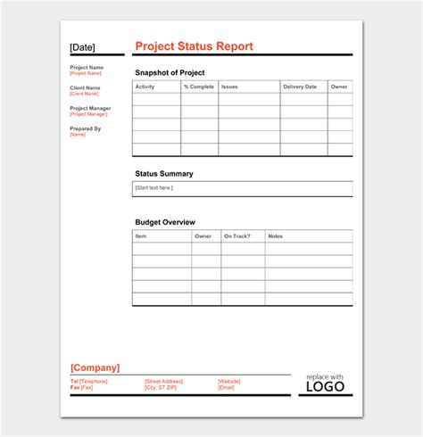 Best Project Status Report Template