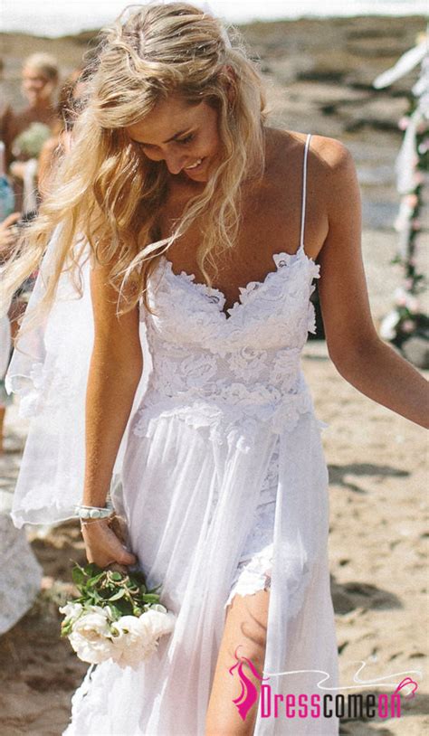 perfect boho beach wedding dress   spaghetti straps
