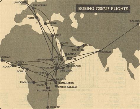 Ethiopian Airlines July 1983 Route Map