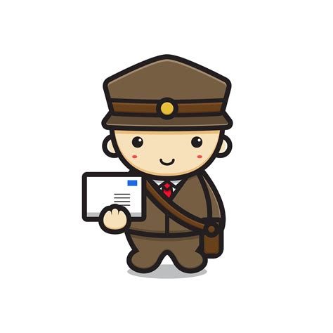 Cute Postman Mascot Character Holding Letter Vector Cartoon Icon