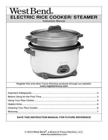 Focus Electrics 88011 Rice Cooker User Manual Manualzz