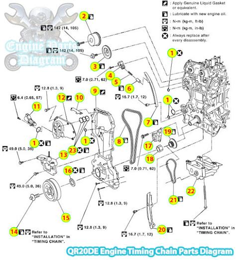 2005 Nissan X Trail T30 Timing Chain Parts Diagram Qr20de Engine
