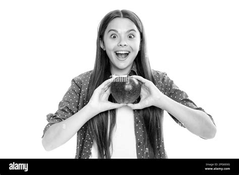Fresh Fruit Teenager Girl Hold Apples On White Isolated Studio
