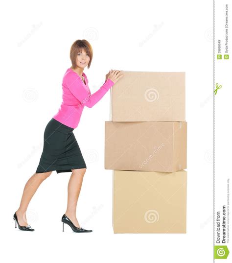 attractive businesswoman with big boxes stock image image of cardboard corporate 39868649