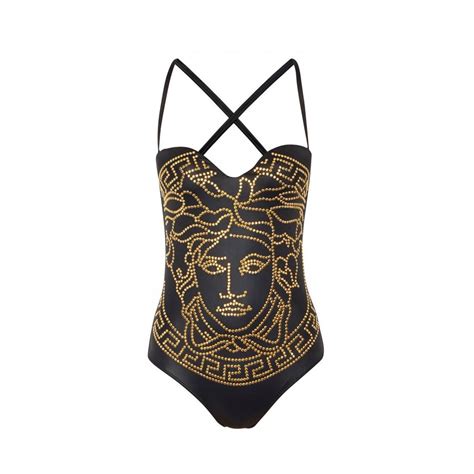 New Versace Black Swimsuit With Gold Medusa At 1stdibs Versace Swimsuit Versace Bathing Suits