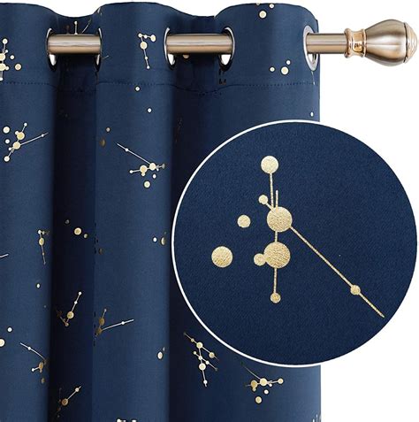 Deconovo Set Of 2 Gold Constellation Pattern Blackout Curtains