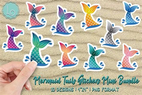 10 Printable Mermaid Tails Stickers Mini Bundle