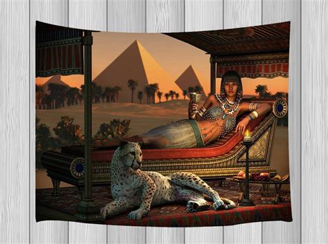 Egyptian Themed Tapestry Cleopatra And Leopard Wall Hanging Etsy