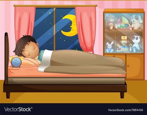 Boy Sleeping In His Bedroom Royalty Free Vector Image