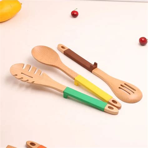 New Design Wood Kitchen Utensil Set Silicone Handle For Cooking Spoons