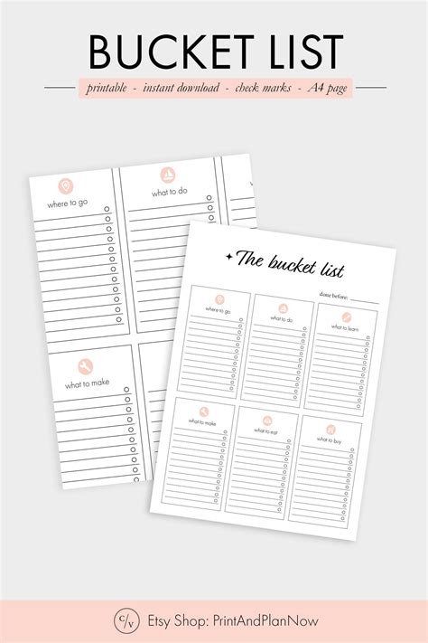 Bucket List Printable | A4 Bucket list planner, Bucket list journal, To do list printable 