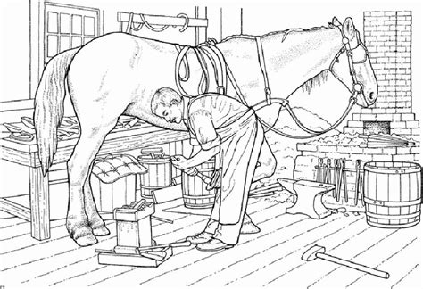 Farm Life Coloring Pages Father Fixing Horseshoe Bulk
