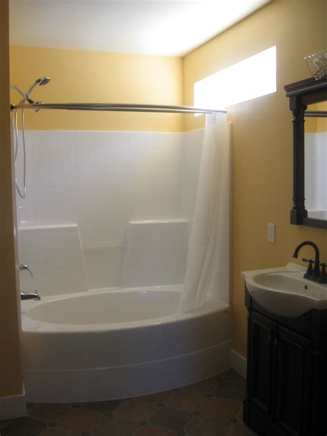 Oval White Fiberglass Corner Bathtub With Shower Curtain Of Impressive