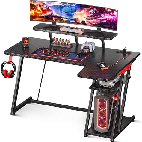 buy motpk gaming desk l shaped small corner desk with storage shelf and power outlets computer