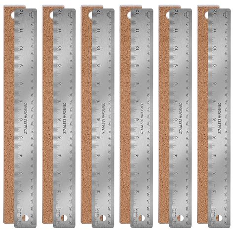 Aiex 6pcs 12 Inch Stainless Steel Ruler Cork Backing Stainless Steel