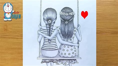 Have you ever wondered which friend knows you the best? How to draw Best friends sitting together on a swing ...