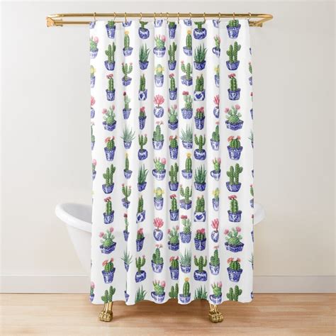 Watercolor Cactuses And Succulents Pattern Shower Curtain For Sale By