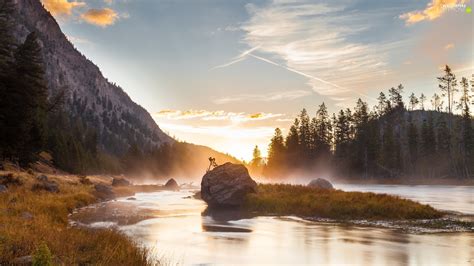 Stones Hot Spring State Of Wyoming Mountains River Yellowstone