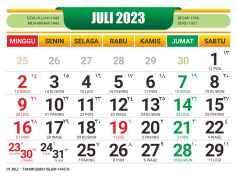 Kalender Jawa Juli 2023